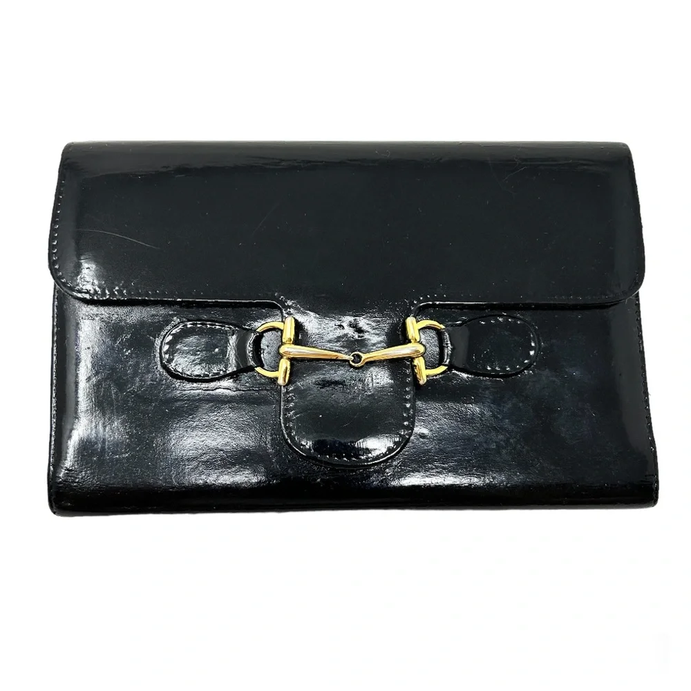 GUCCI horsebit black leather trifold vintage wallet, made in Italy